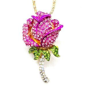 Purple ROSE Flower Pendant Necklace